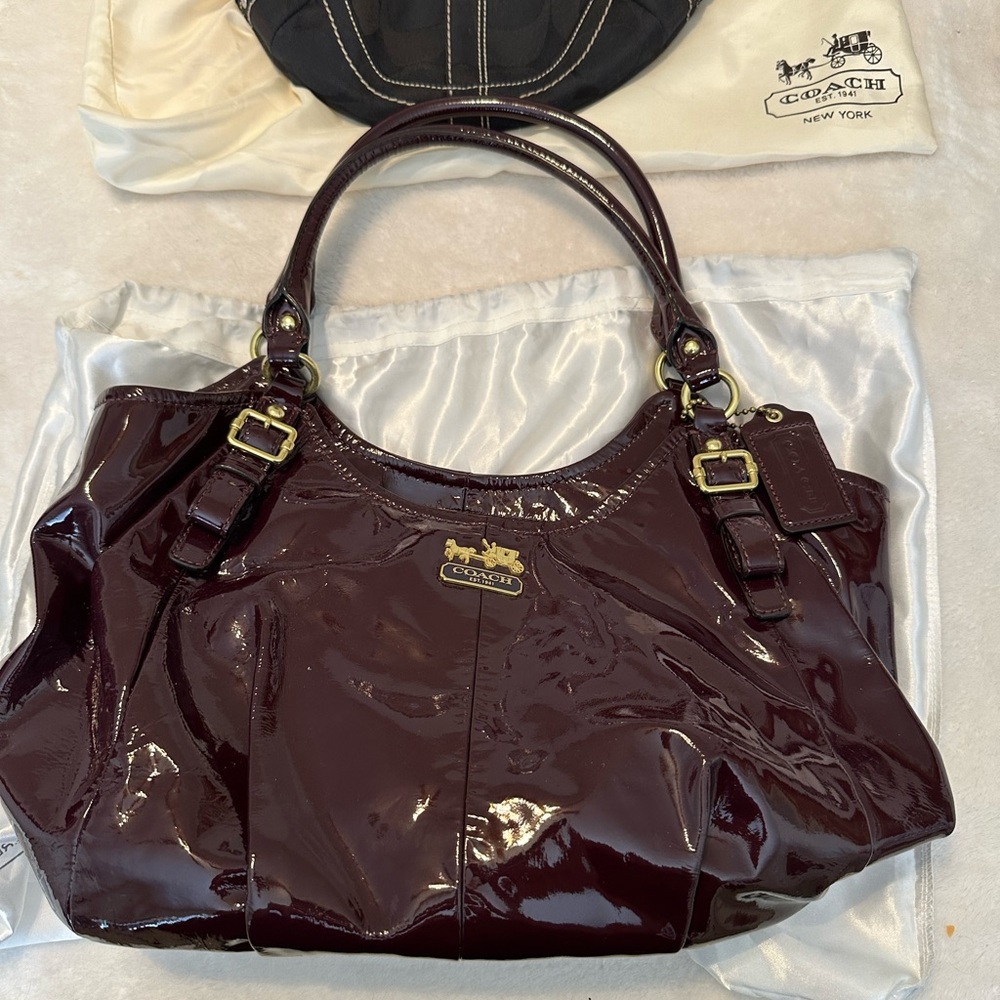 Coach Burgundy Patent Leather Tote in excellent condition. Barely used. Vintage!